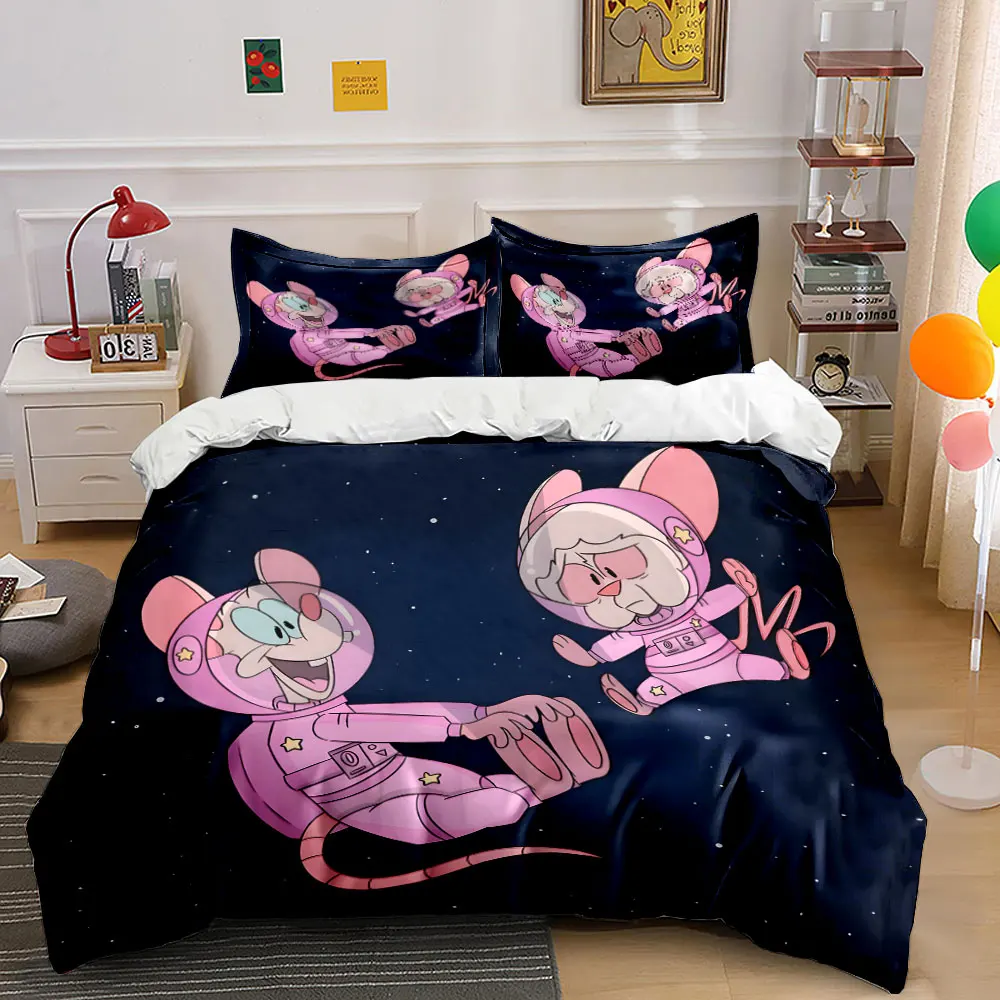 

Cartoon pink astronaut mice in space Printed Duvet Cover Set 1 Duvet Cover+2 Pillowcase Multi Size Bedroom Bedding Decor