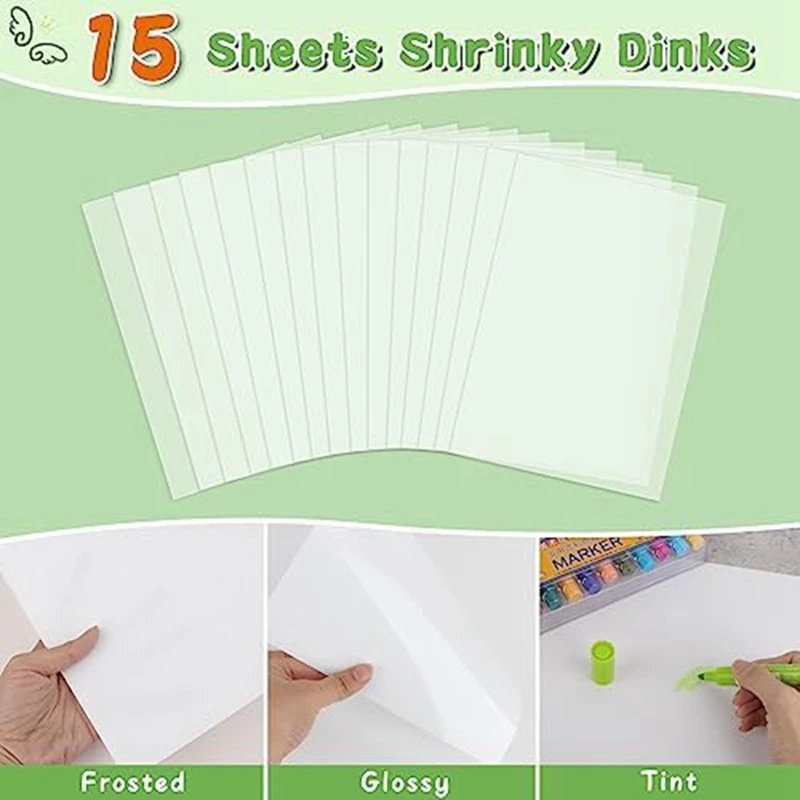 Набор брелоков-15 термоусадочных листов для печати, 20 брелоков, 100 раздельных колец и 5 зажимов-карабинов, сделай сам для детей, простая установка