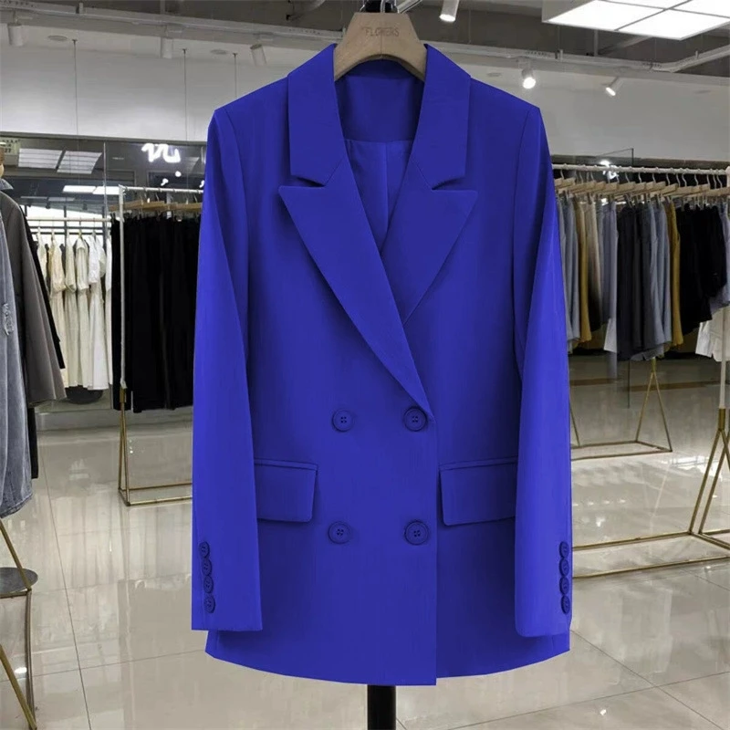 Blazers soltos estilo coreano trespassado primavera outono casual versátil na moda blazer feminino moda simples terno outerwear