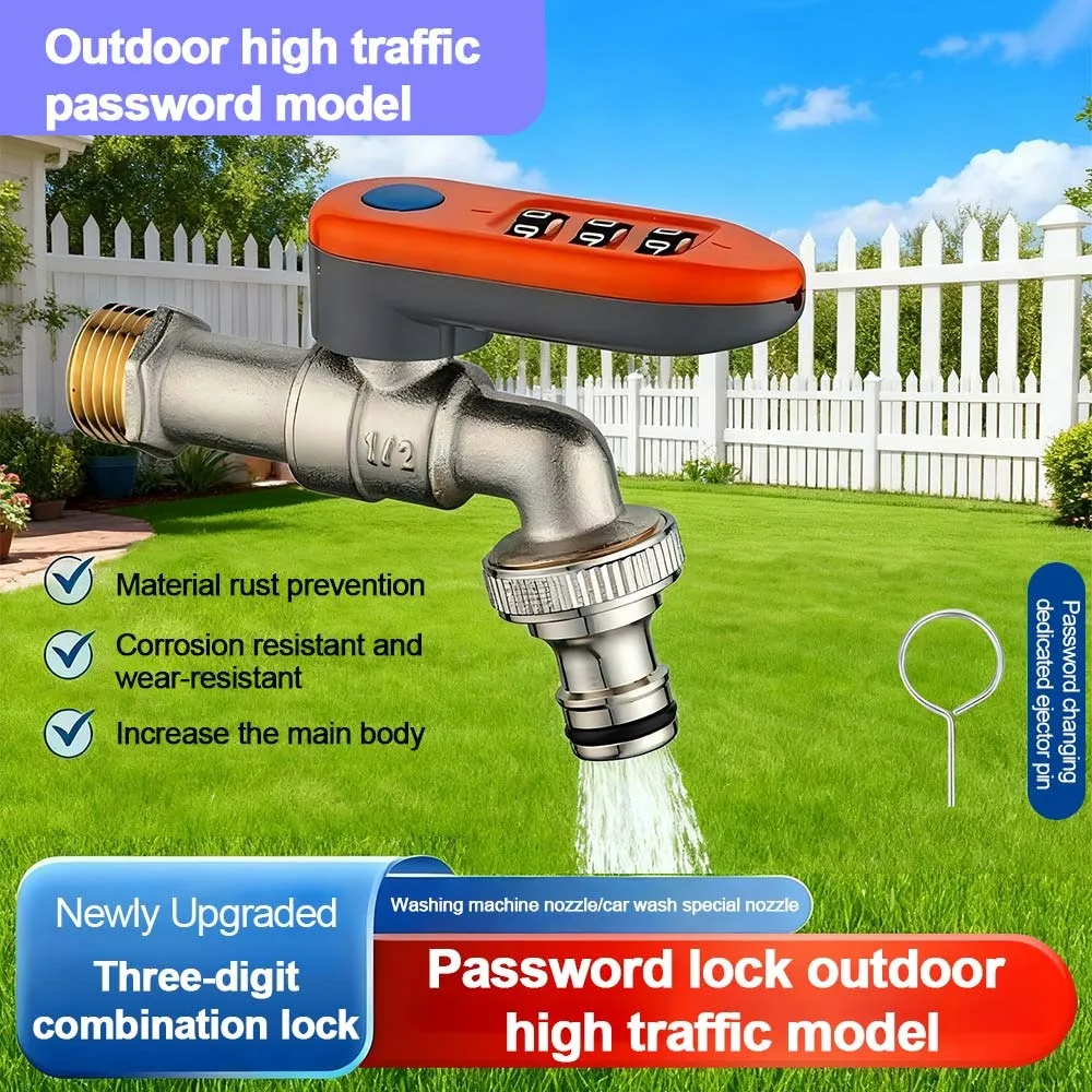 

Useful Metal Combination Lock Faucet Anti-Theft 1/2 Inch Thread Garden Faucet Security Lock Taps Password Lock Outdoor Garden