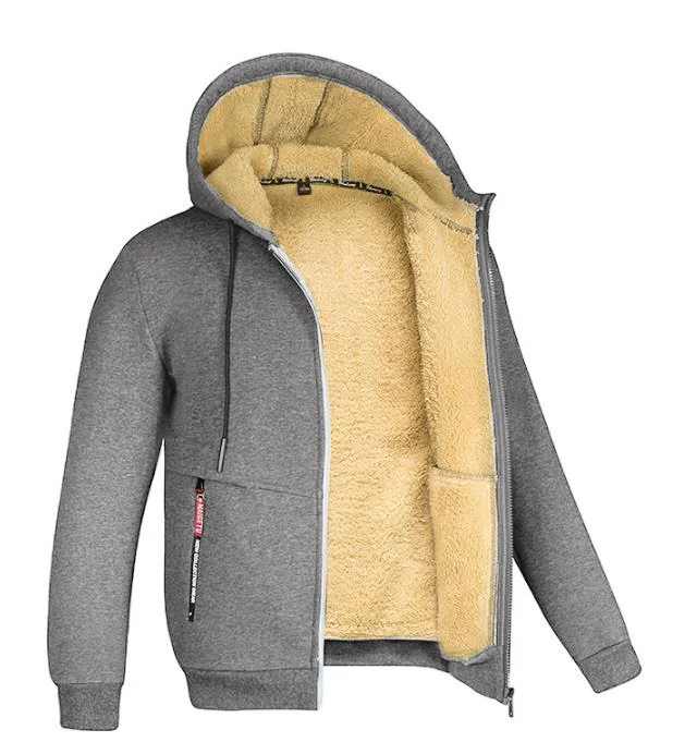 Winter New Men\'s Trendy Hooded Sweatshirt, Fleece Windproof and Warm Zipper Jacket, Outdoor Casual Solid Color Versatile Jacket