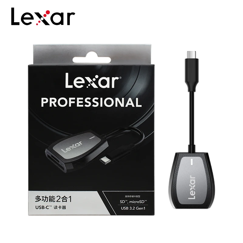 قارئ بطاقات Lexar USB 3.2 Type-C قارئ احترافي متعدد الوظائف بفتحة مزدوجة عالي السرعة يعمل لبطاقة SD وبطاقة Micro SD