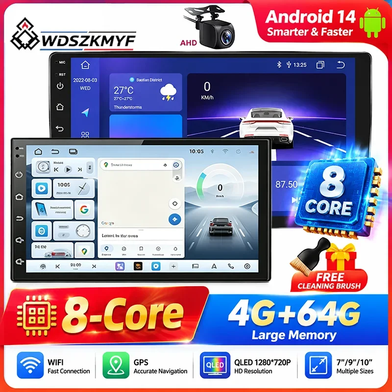 Universal Android 13/14 2 Din Car Radio 7/9/10 Inch 8‑Core 4GB+64GB GPS WiFi Bluetooth Car Stereo Multimedia Player Auto Audio