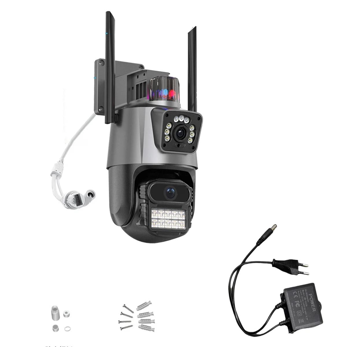 SLQZT 6MP 360° Camera Wifi Outdoor Dual Screens AI Auto Tracking Wireless Surveillance Camera EU Plug