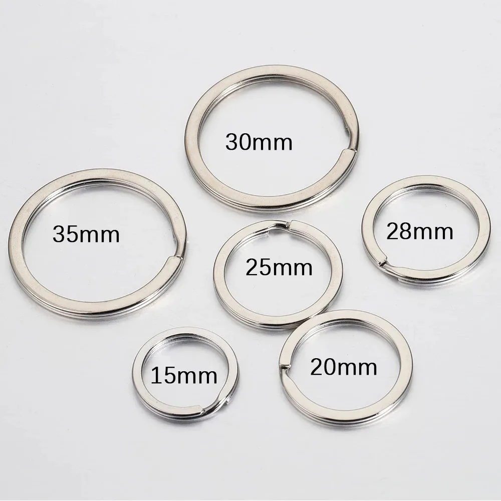 Aço inoxidável Round Flat Line Split Rings, Chaveiro para Fazer Jóias, Chaveiro DIY Descobertas, 20mm, 25mm, 28mm, 30mm, 35mm, 20Pcs