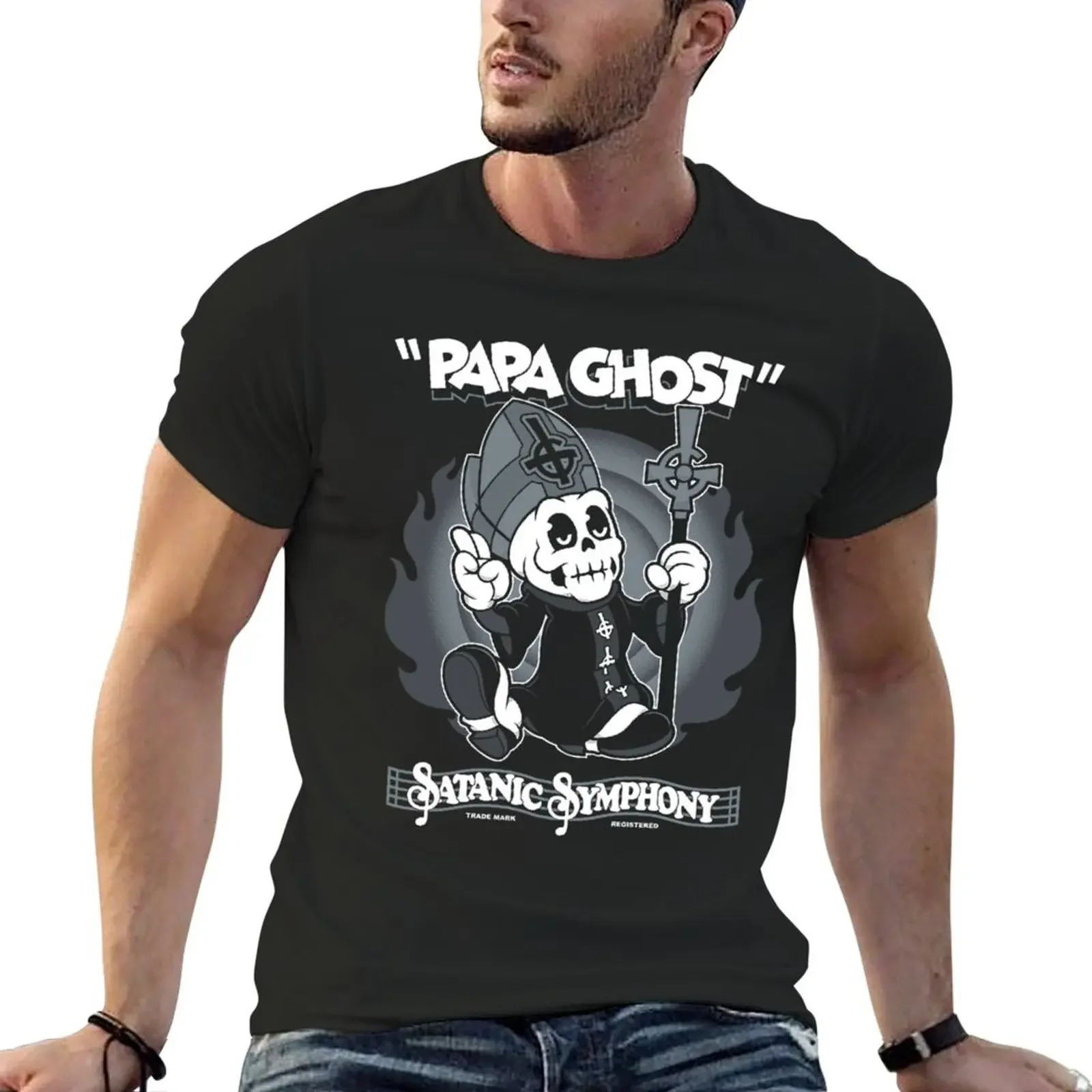 Papa Ghost - Vintage Cartoon Satanic Symphony - Creepy Cute Goth T-Shirt plus size clothes sports fans mens designer clothes