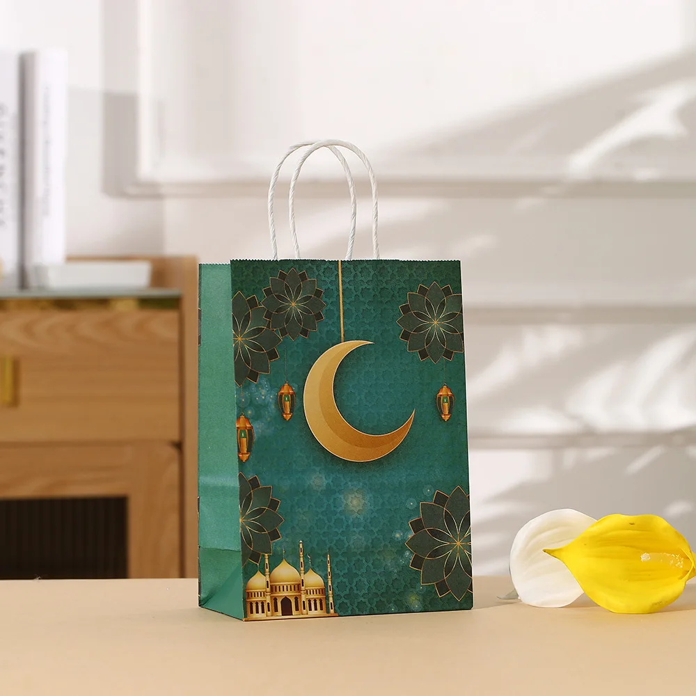 أكياس هدايا ورقية للعيد مبارك ، ديكور رمضان ، تغليف حلوى رمضان كريم ، كيس بسكويت ، لوازم إسلامية ، 4 * * *