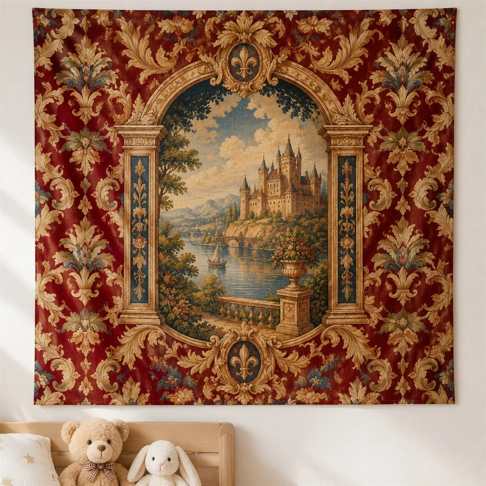 VIKAMA Damask Wallpaper Pattern Tapestry Wall Hanging, European Wall Decor Tapestries for Nursery Kids Room Bedroom Living Room
