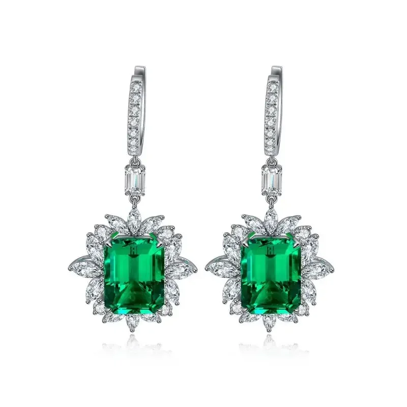 RUIF New2024 S925 Silver 4.79ct Lab Grown Emerald Drop Earrings for Women Fine Jewelry to Lover