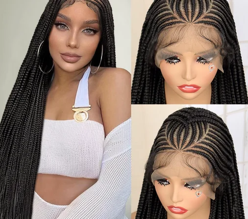 Synthetic HD Full Lace Cornrow Braided Wigs with Baby Hair for Black Women 36 Inches Knotless Box Braids Wig Twist Braiding Wig