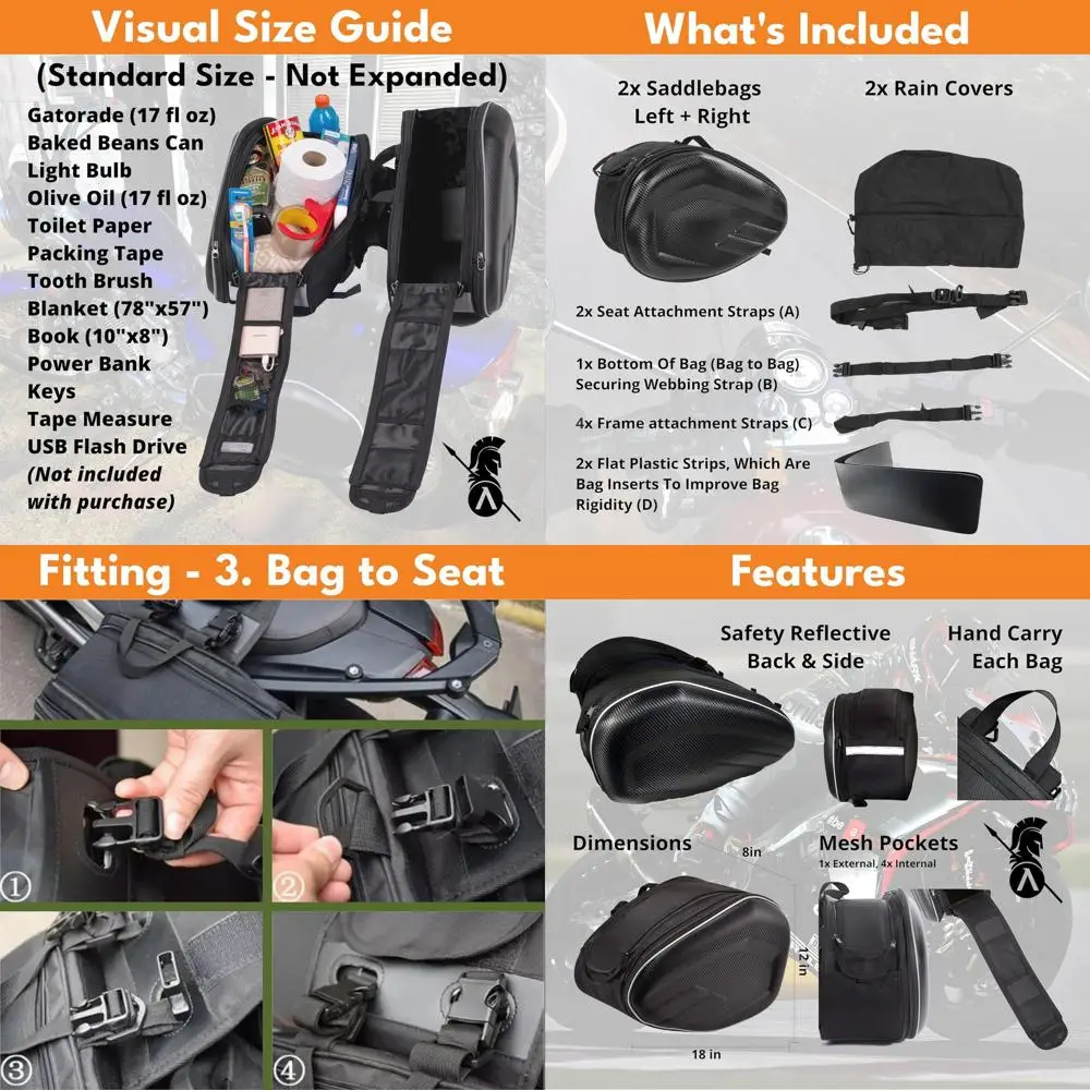 

Motorcycle Saddlebags, 36L-58L Expandable Capacity, Motorcycle Panniers Universal, Waterproof, Detachable, Collapsible for Sport