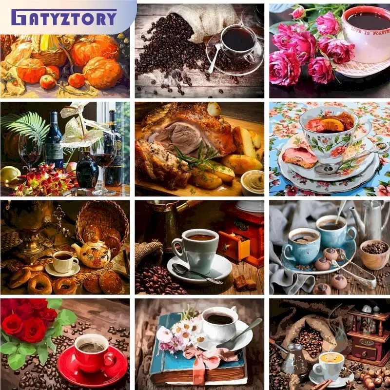 

GATYZTORY Frame Painting By Numbers Handmade Coffee Tea Food Paint Kit Home Decors Acrylic Paints For Adults Wall Art Diy Gift A