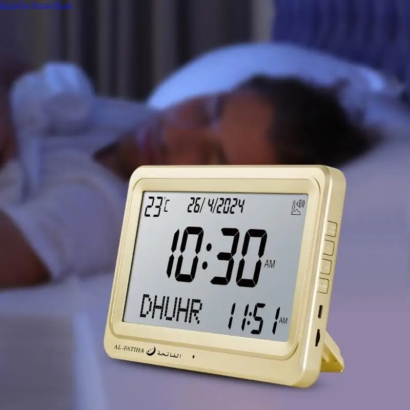 Маленькие часы Azan с двойными динамиками и функцией повтора, ЖК-экран ABS, часы для молитвы Azan, простая установка для мусульман