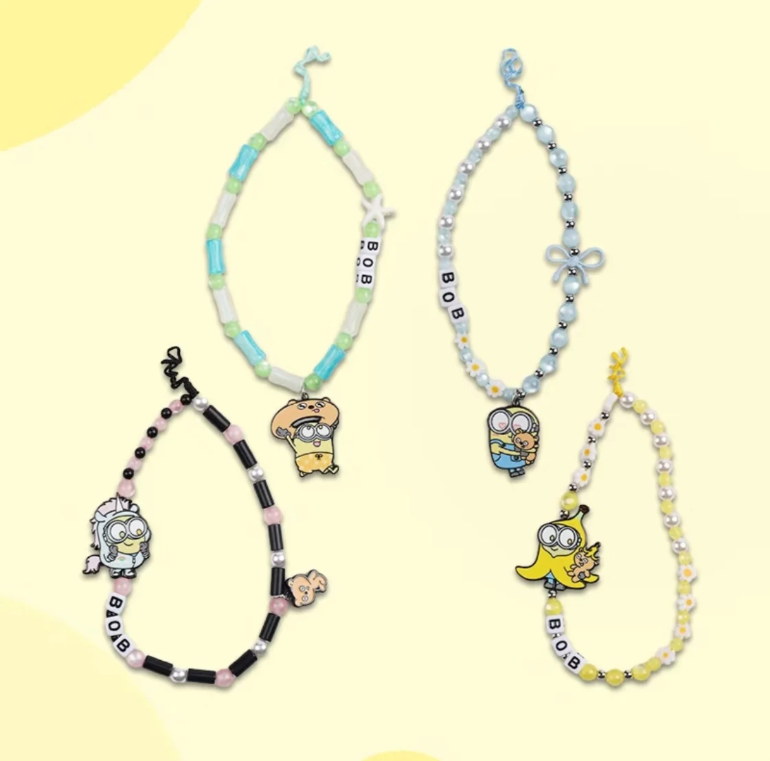 Universal Studios Minions BOB TIM Alça Dupla Fofa para Celular, Pingente de Celular de Desenho Animado, Alça de Pulso Destacável, Cordão Anti-perda