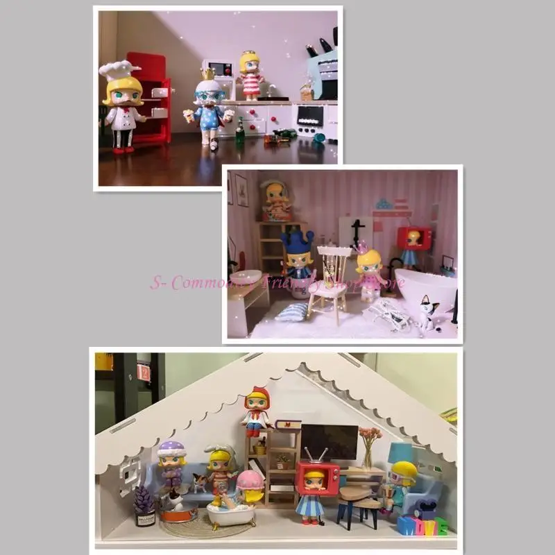 85AE Mini Wooden Furniture Dollhouse Miniature Furniture Double Bed/Wardrobe/Closet Children Girls Pretend Role for Play Accs
