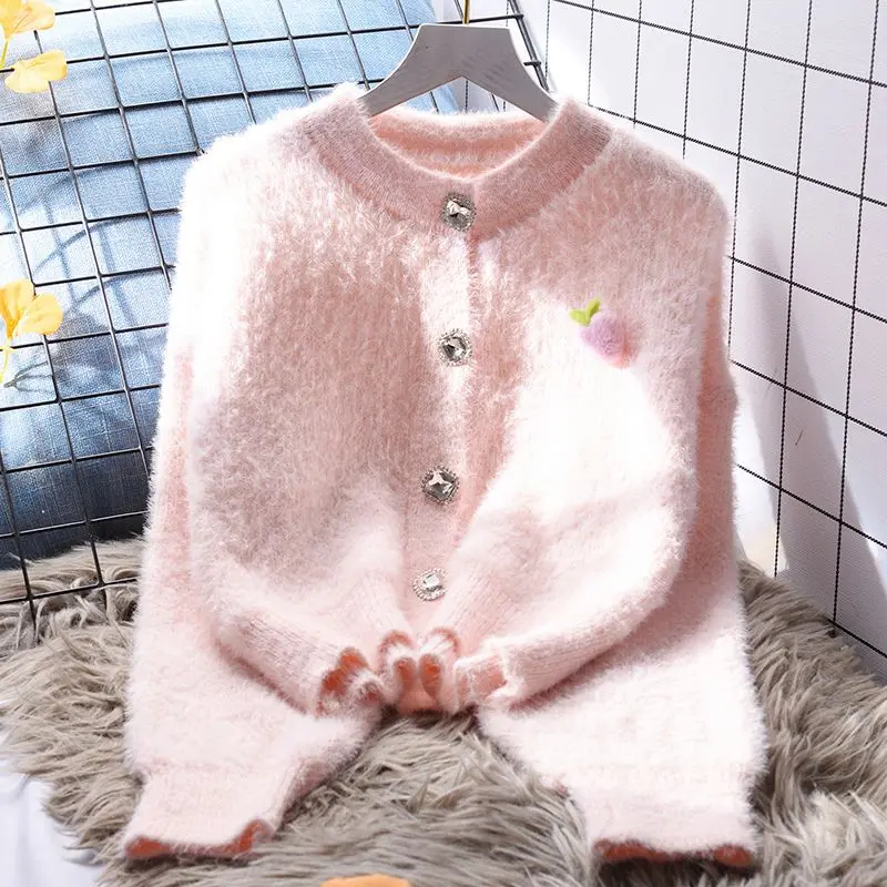 

2023 Women Autumn Winter Fashion Imitation Mink Velvet Cardigan Female Loose Knitted Jackets Ladies Short Sweater Coats S553