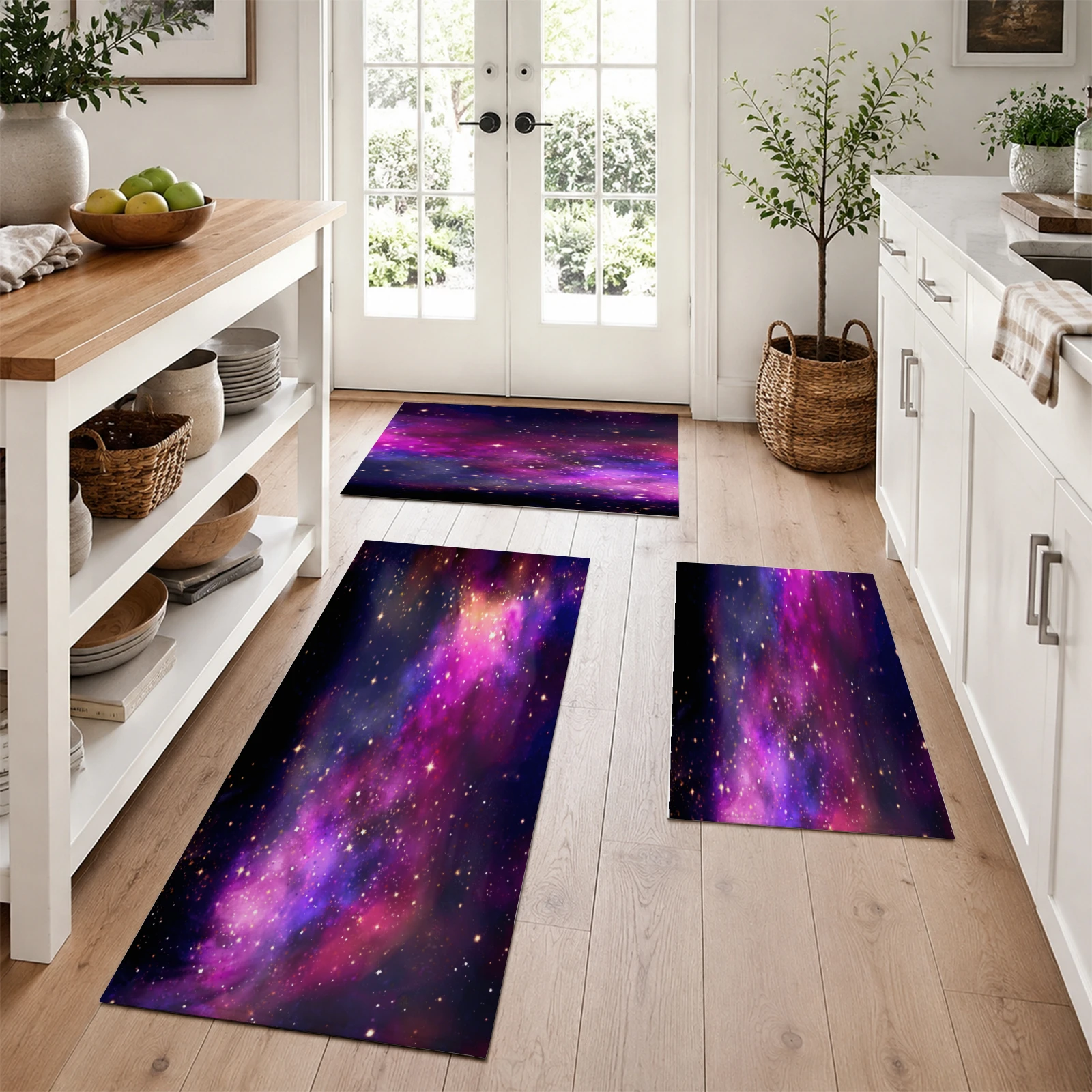 1Pcs Rug Starry Sky Theme Kitchen Floor Mat Bathroom Carpet Living Room Bedroom Entrance Mat Washable Non-Slip Carpet Room Decor