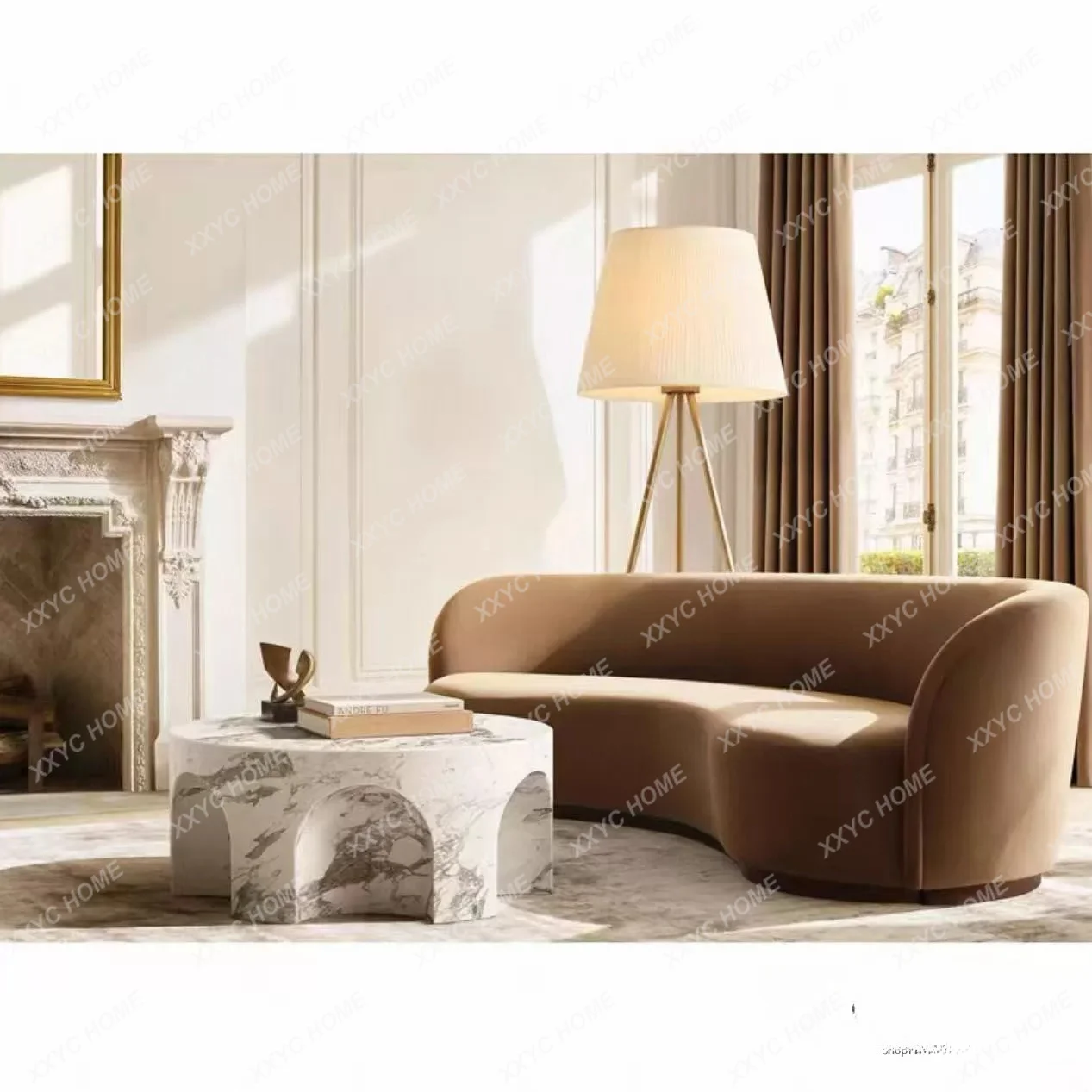 Curved fabric sofa villa living room single rotatable hotel homestay special-shaped reception sofa exit