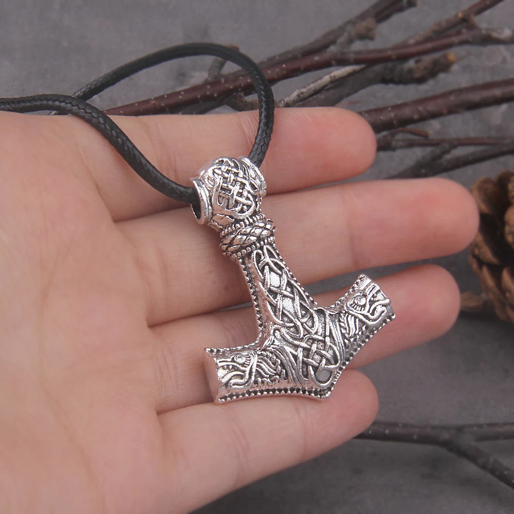 Small Thor Hammer Viking Jewelry Mjolnir Wolf Amulet Talisman Vintage Necklace Norsic Accessories