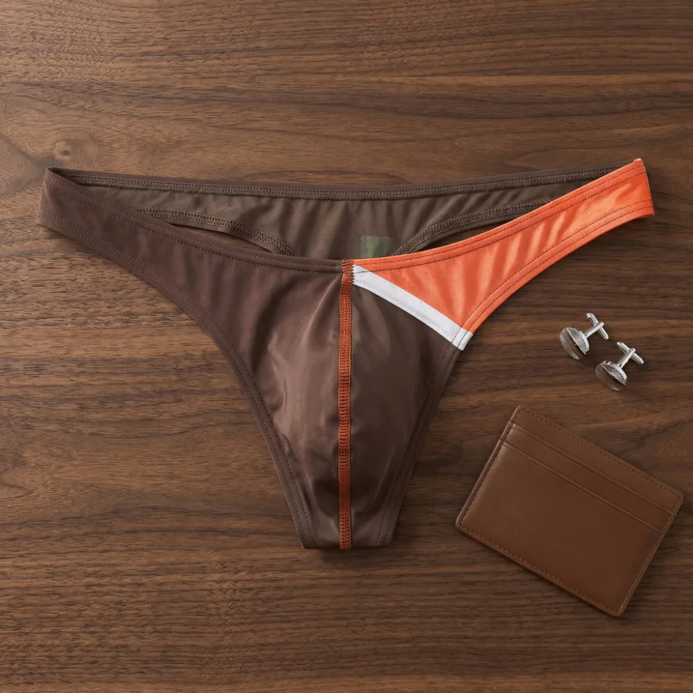 

Breathable Patchwork Men's Triangle Panties Underpants Low Waist T Back Briefs Thin Men's Underwear Summer