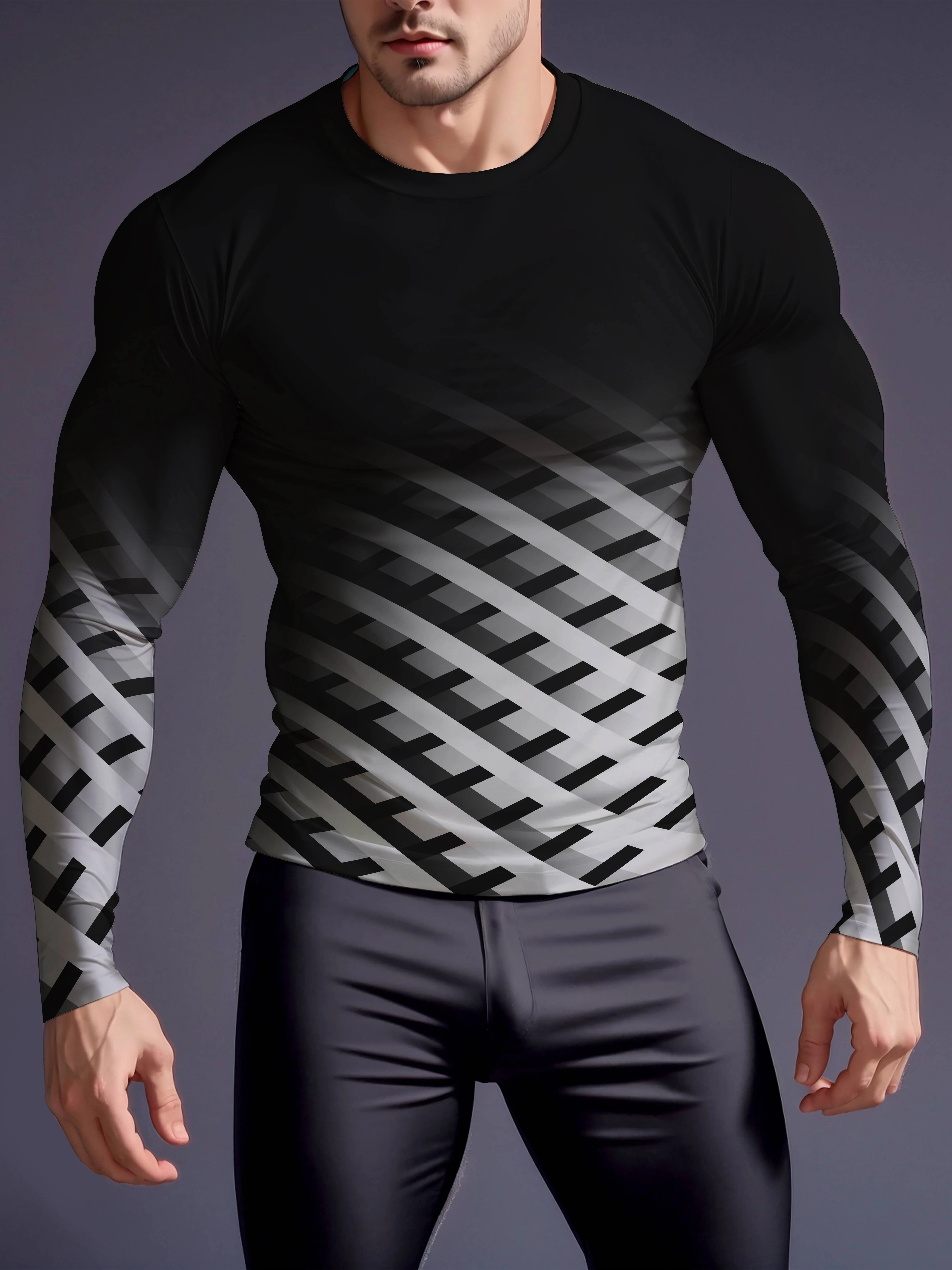 

Men's 3D Animal Print Long Sleeve Athletic Shirt - Quick-Dry, Breathable, High-Stretch Fabric for Running,2025