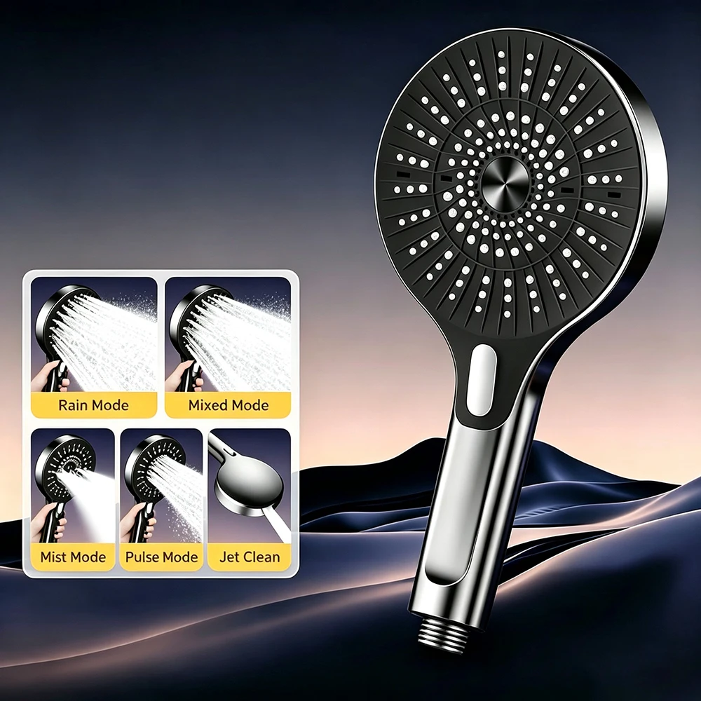 5 Modes High Pressure Shower Head  Handheld Boost Showerhead with Powerful Spray High-Flow-Rate Shower Faucet  Accessories