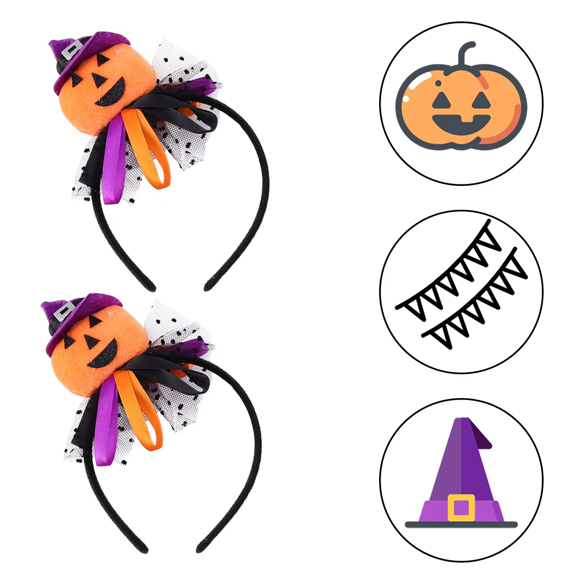 

2 шт., обручи для волос в виде тыквы, железная ткань на Хэллоуин, легкая шляпа волшебника, головные уборы, креативное праздничное украшение, забавные обручи для волос