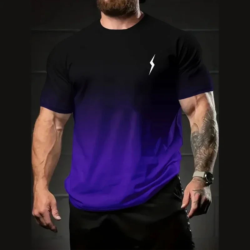 

3D Printed Lightning Shadow Quick-drying Breathable Sporty Men's Oversized Summer Round-neck Gradient Color Dynamic T-shirt