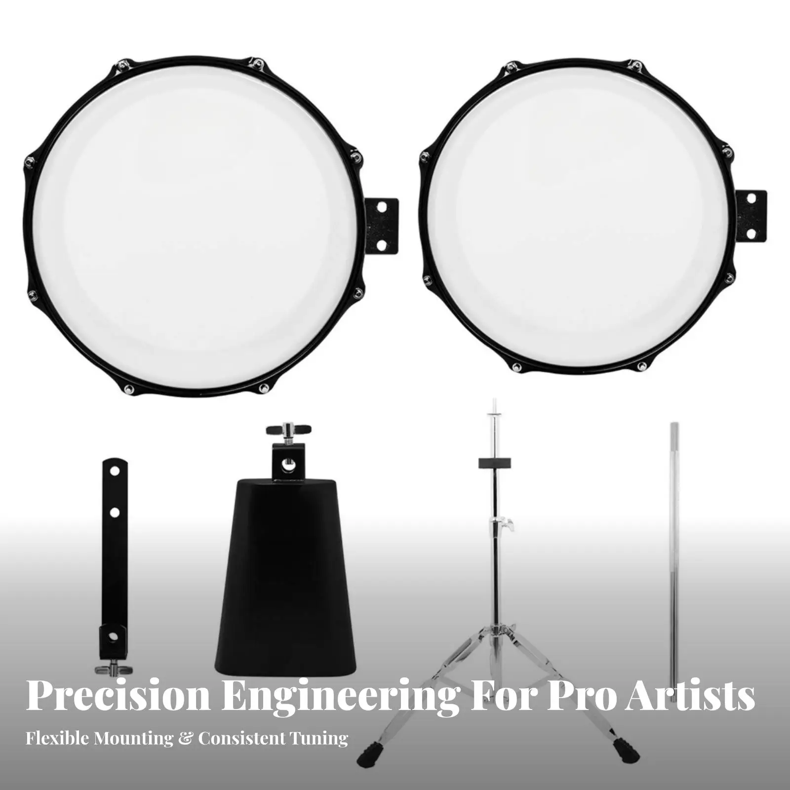 2 Pieces Timbale Drum Black Timbales with Stand Metal for Practice
