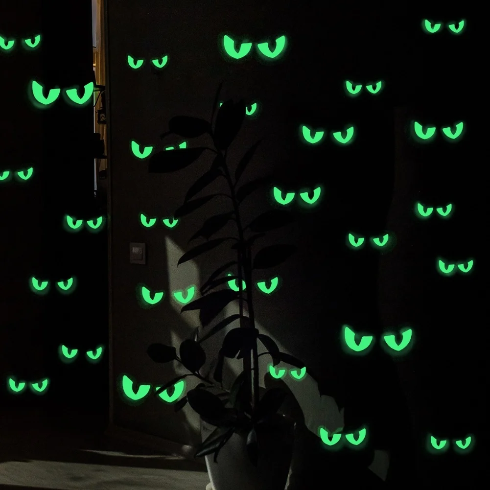 Glow in the Dark Halloween Wall Stickers with 54 Pairs of Spooky Evil Peeping Eyes for Indoor and Outdoor Halloween Decorations