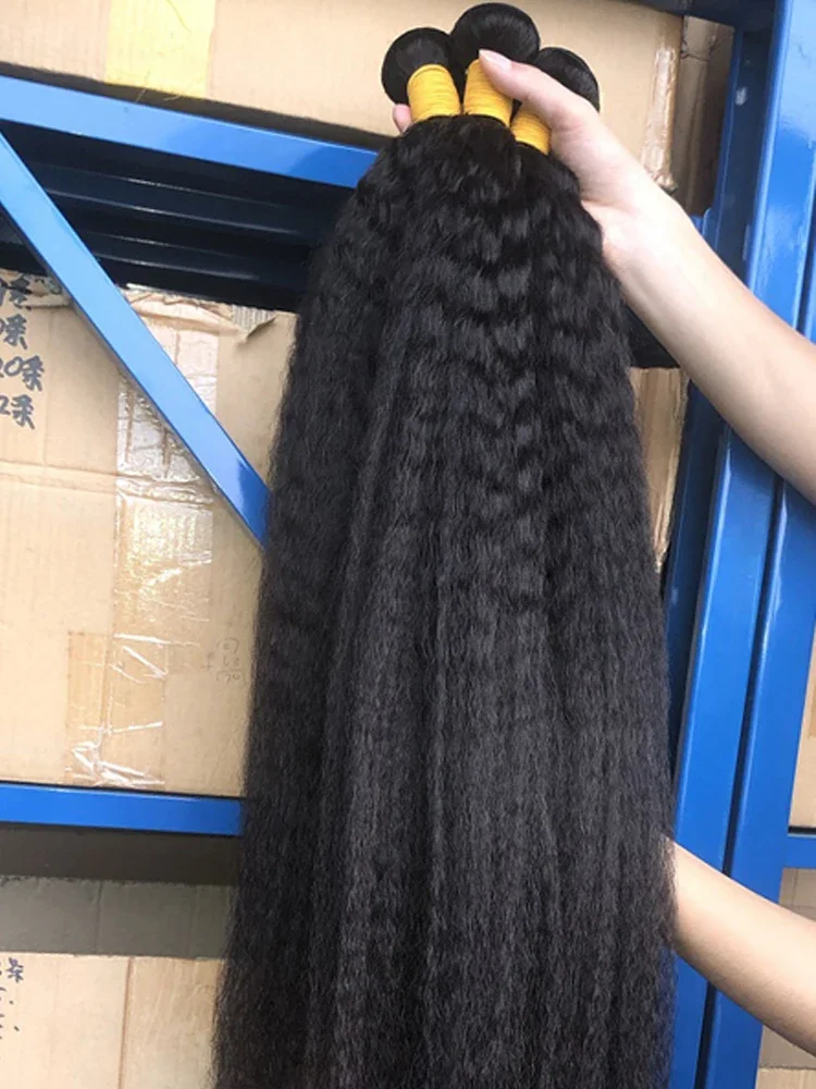 Kinky Straight Human Hair Bundles 30 inch Brazilian Hair Weave Bundles Yaki Sew In Hair Extensions 3 4 Bundles Virgin Hair Weft