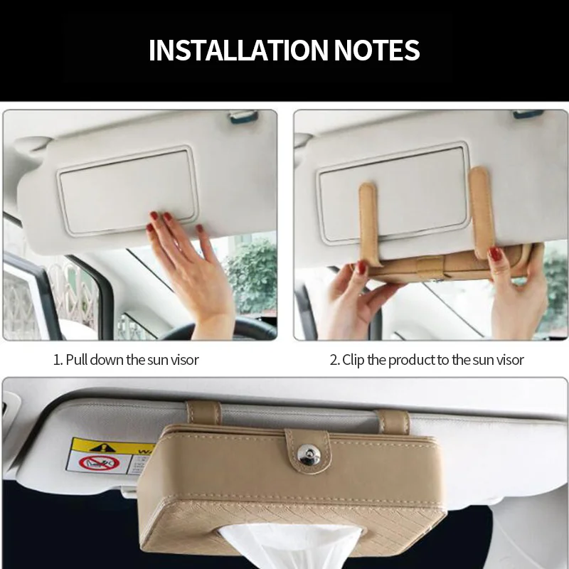 Leather Sun Visor Napkin Box Holder Hanging Car Mask Holder Shading Tissue Case Organizer Auto Storage Decoration Craft Ornament