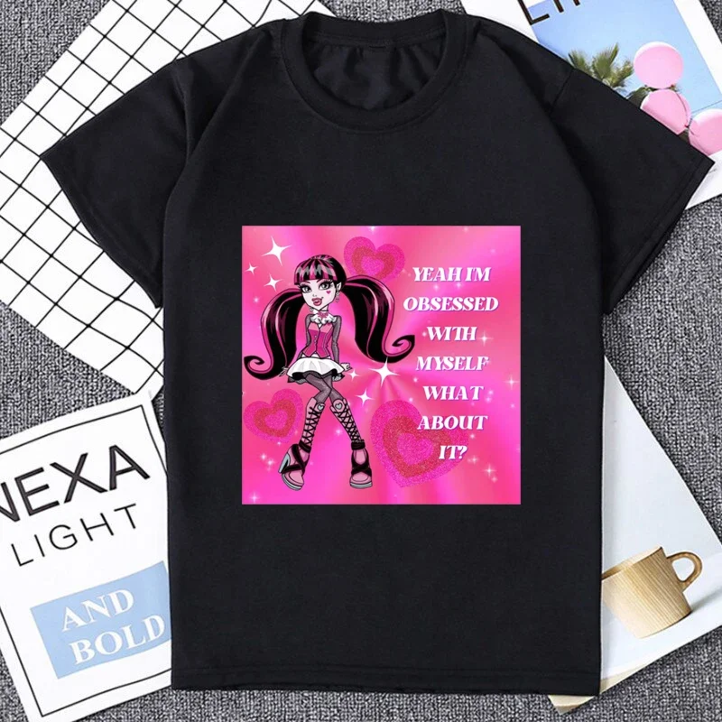 Vintage Funny Cartoon Printed Women T-shirt Monster High Graphic T Shirt Hip Hop Streetwear Hipster Party Tshirt Harajuku Tees