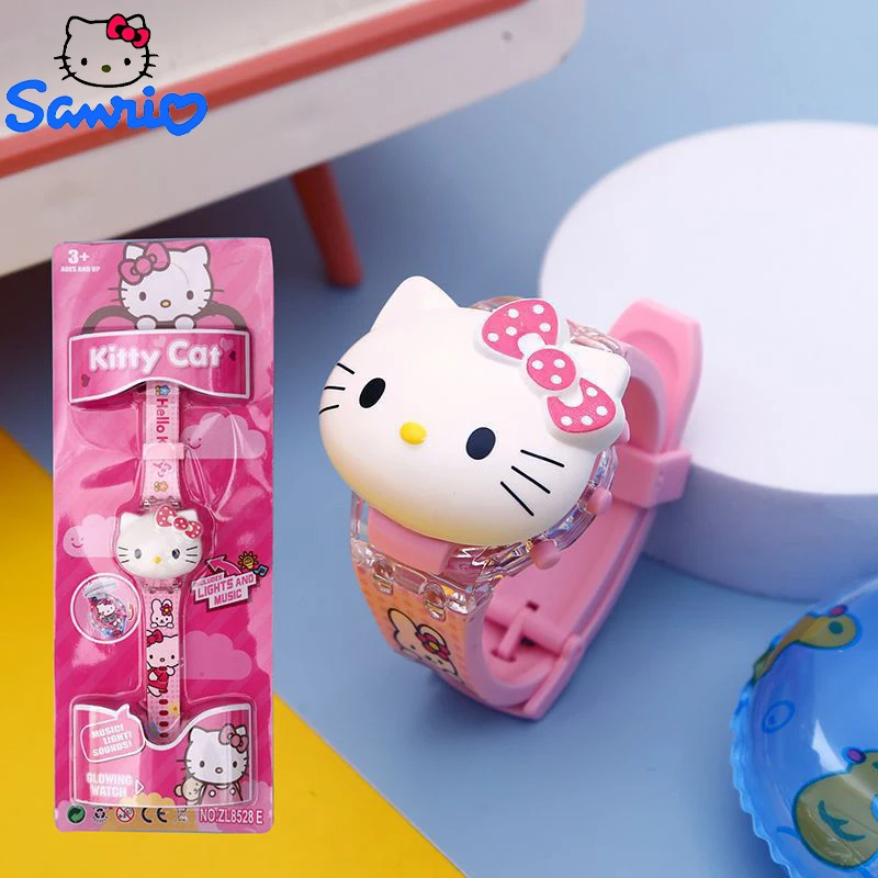 Часы Sanrio Cinnamoro Hello Kitty водонепроницаемые музыкальные детские наручные часы Kuromi Мультяшные светодиодные светящиеся кварцевые часы