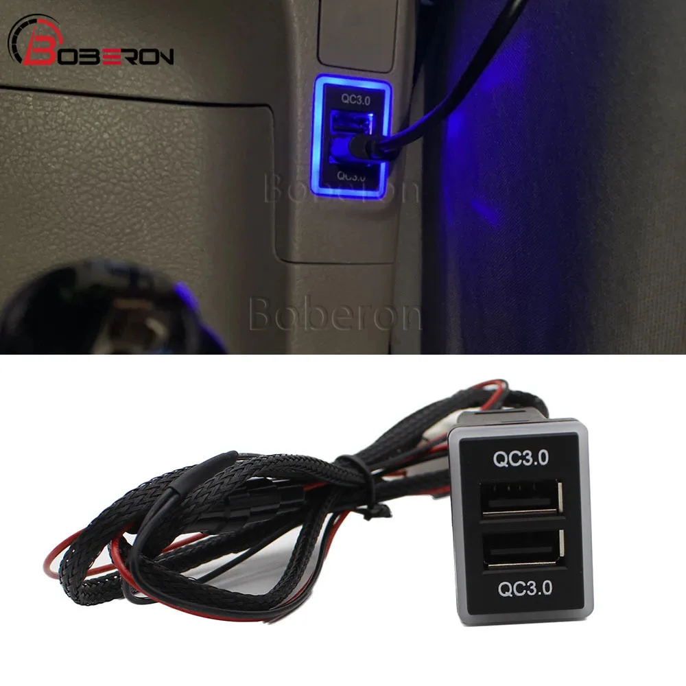 QC3.0 Car USB Port Fast Charger For Toyota Camry Land Cruiser 200 RAV4 Corolla Smartphone Quick Charging Adapter LED Accessories