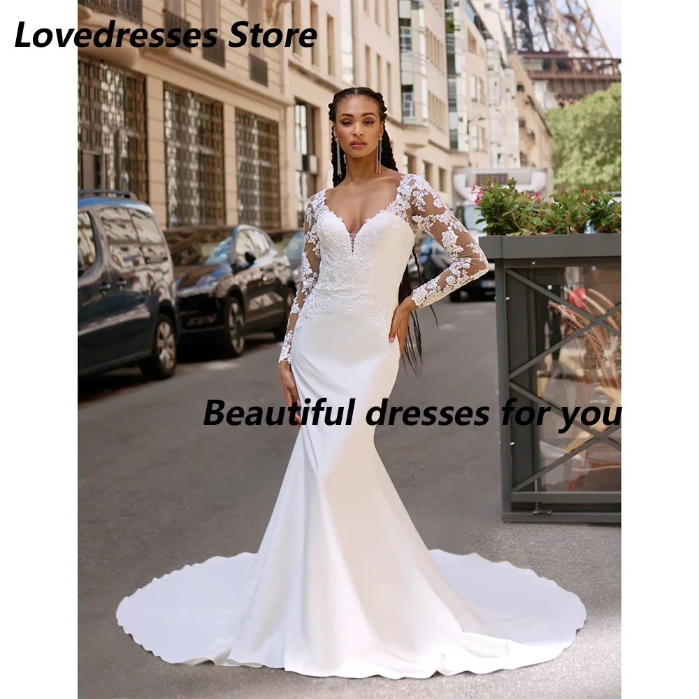 

New Arrival Mermaid Wedding Dress Customized Sweetheart Lace Applique Long Sleeves Sweep Train Bridal Gown 2025