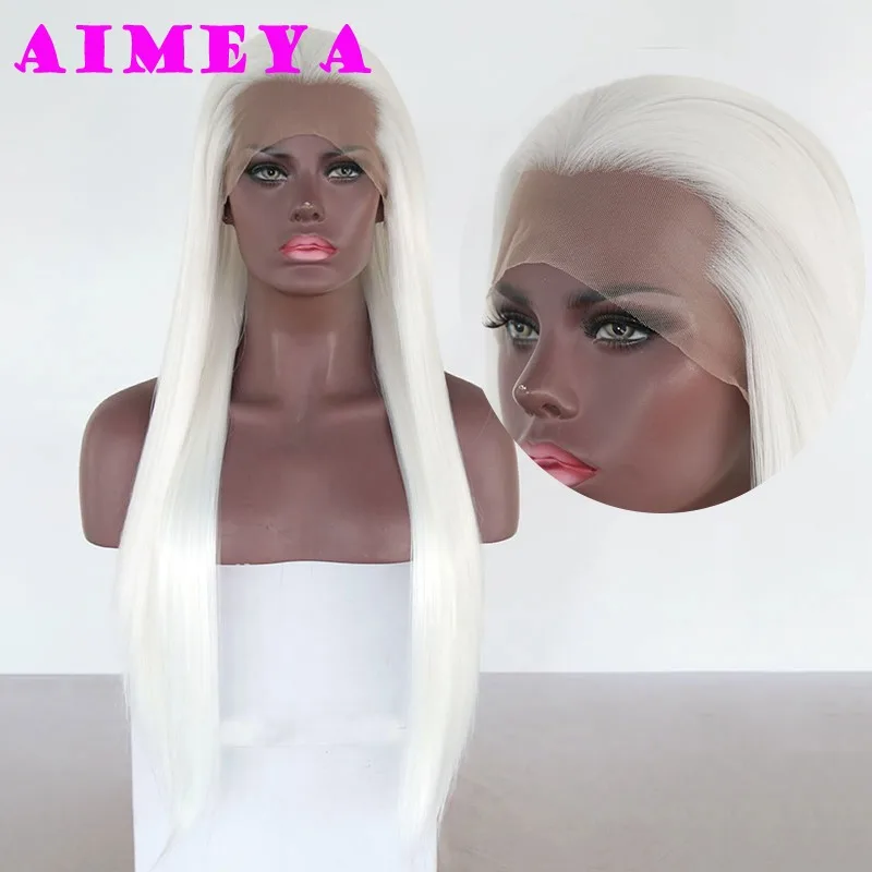 AIMEYA White Cosplay Wig Widow\'s Peak Synthetic Lace Front Wig Long Silky Straight Synthetic Lace Wigs Asian Ancient Costumes