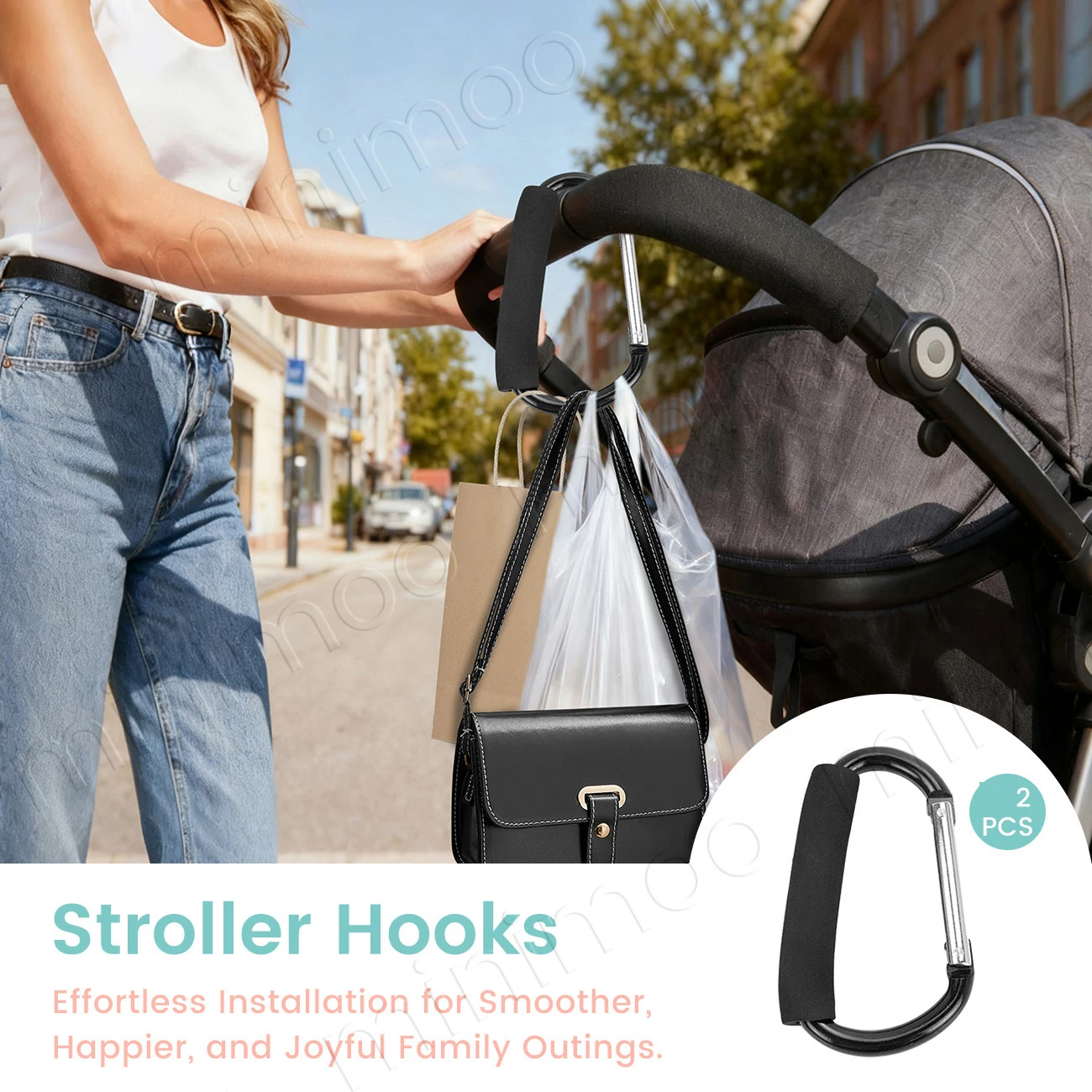 2PCS Baby Stroller Hooks, Universal Stroller Accessories for Hanging Diaper Bags, Purses & Shopping Bags