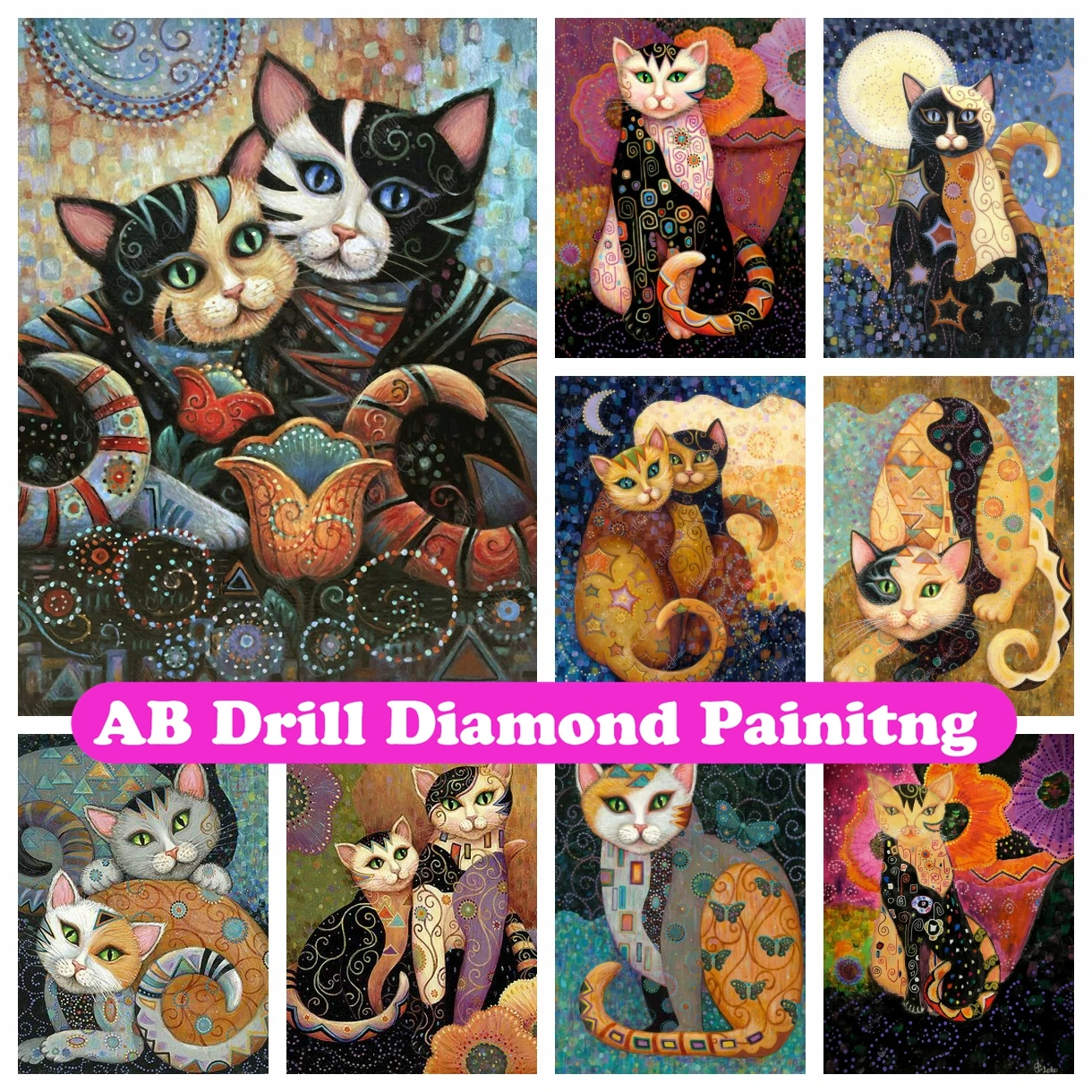 

Cartoon Cat 5D DIY AB Diamond Painting Embroidery Cross Stitch Mosaic Abstract Art Picture Handicraft Home Decor Gift