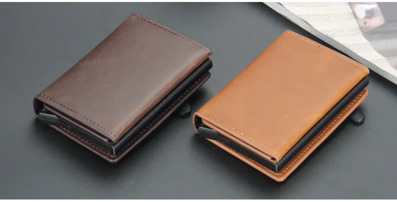 Magnetische RFID-blockierende Kreditkarteninhaber Männer Brieftaschen Anti-Diebstahl Aluminium Metall Pu Leder Kleine Pop-Up Brieftasche Karteninhaber Fall – Detail 12