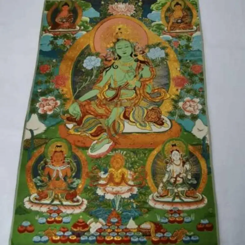 Tibet Tibetan Cloth Silk Green Tara Spirit of Compassion Goddess Tangka Thangka