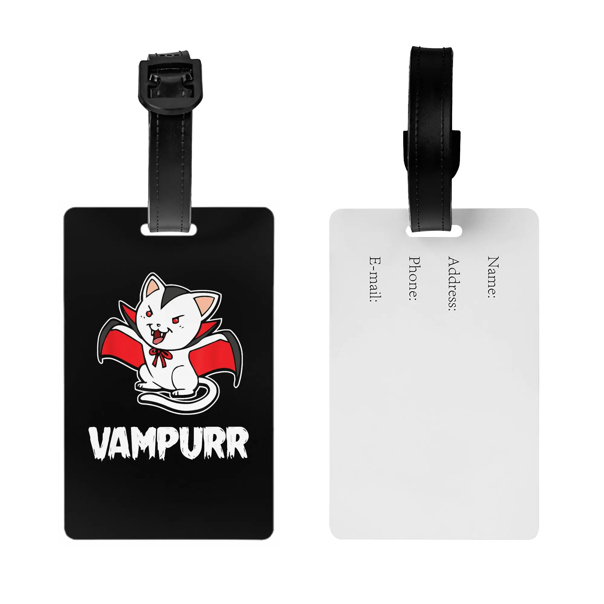 Custom Vampurr Halloween Costume Funny Vampire Kitten Cat Dracula Luggage Tag Privacy Cover ID Label for Travel Bag Suitcase