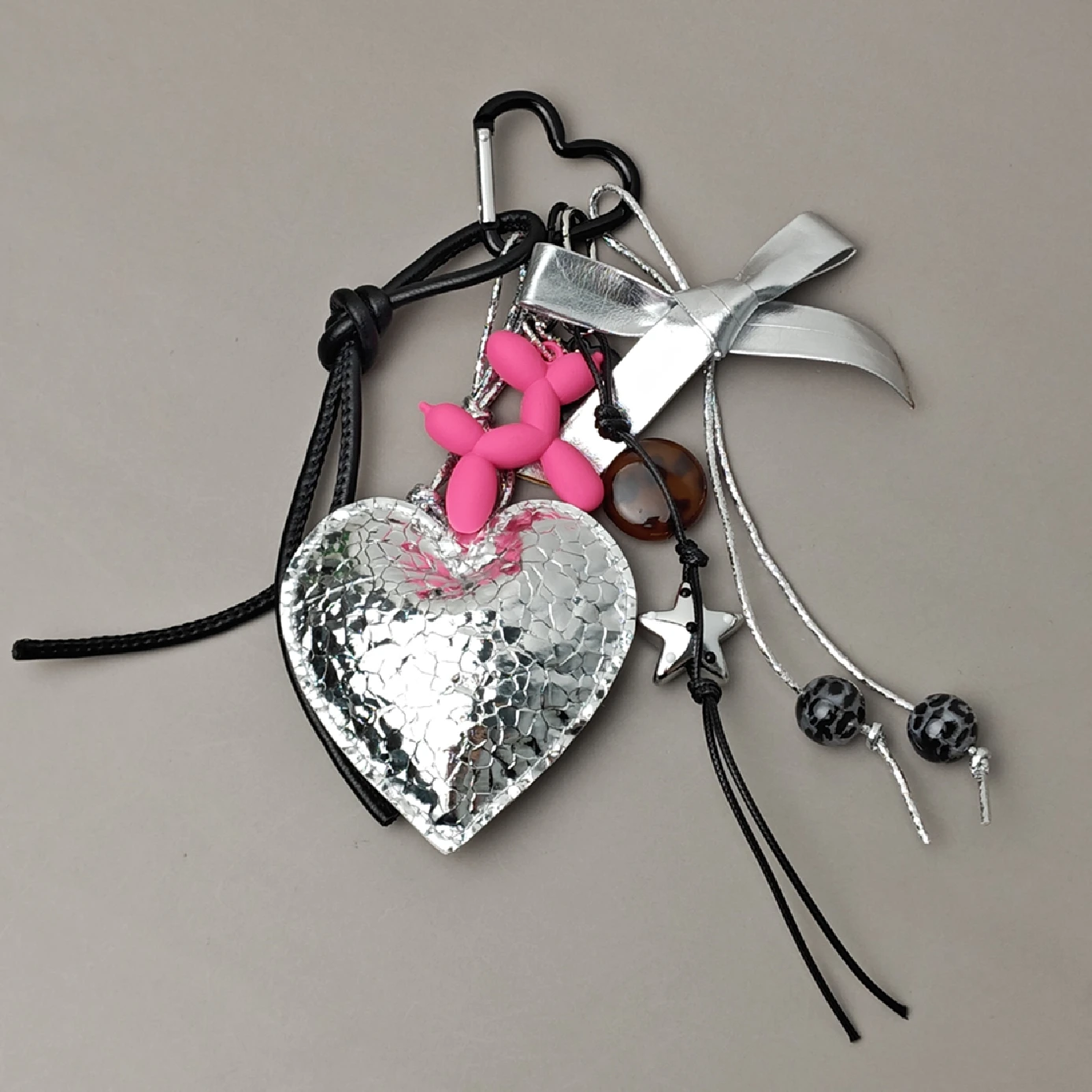 Multielement Y2K Balloon Dog Silvery Heart Bag Pendant For Women Girl's Accessories Fashion Keychain Gift