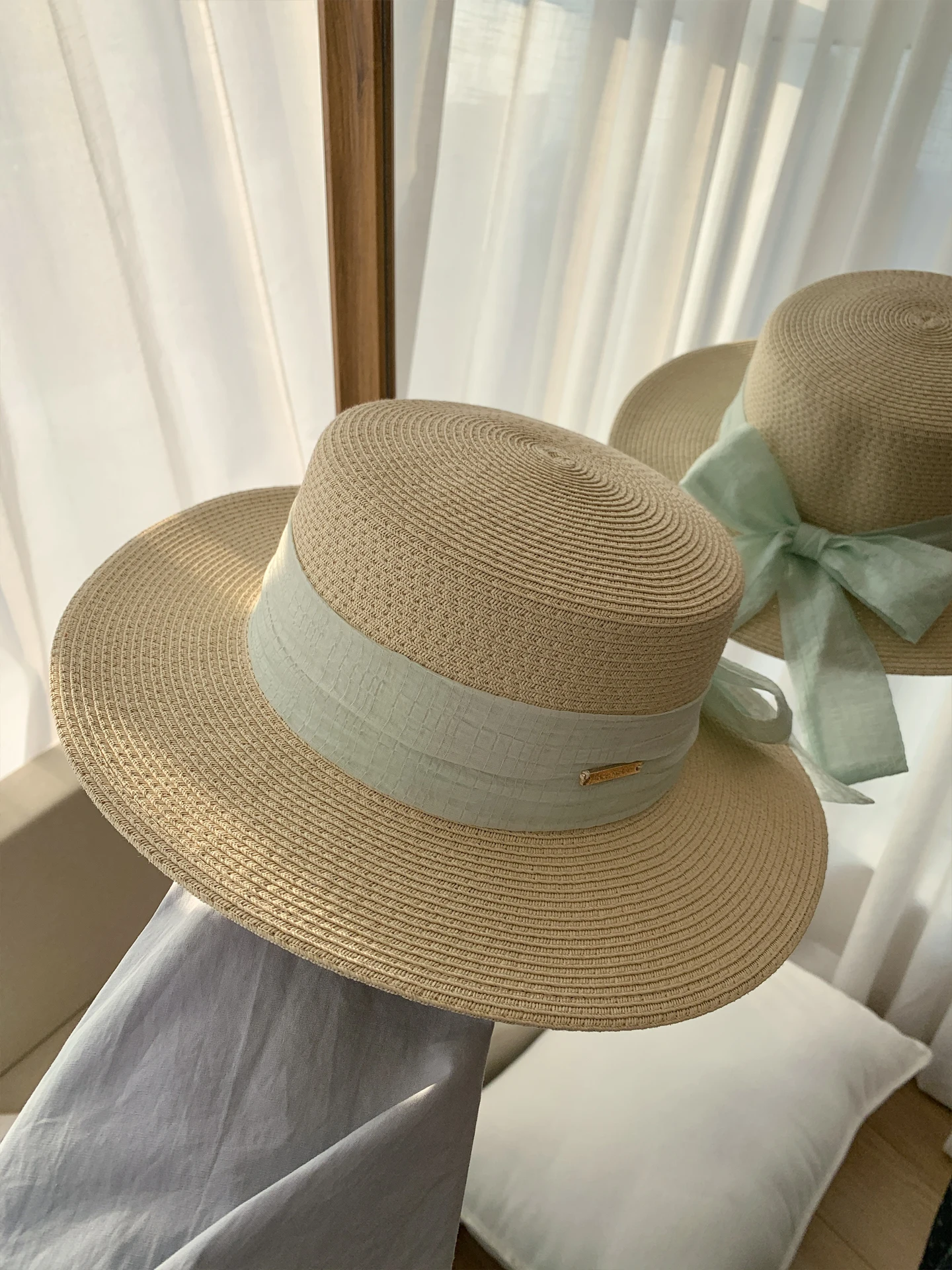 Spring Summer Women's Straw Hat  Knot Flat Top Outdoor Travel Fashion Sunshade Elegant Small Gift Hat Country Style