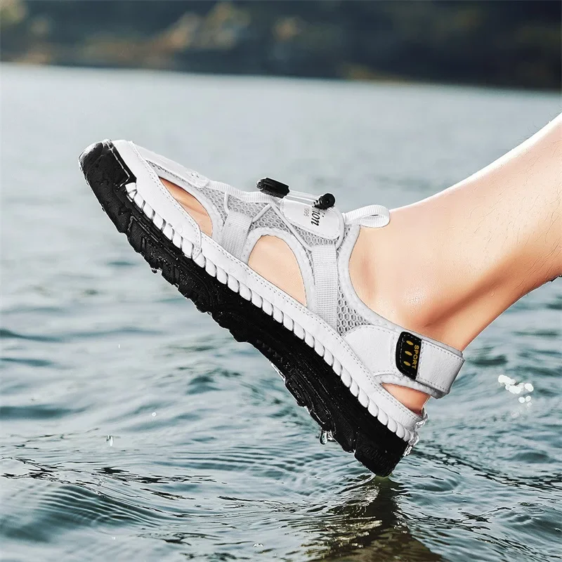 Men's Outdoor Hiking River-Tracing Comfortable Breathable Wear-ResistantHandmade Simple Letter-Print Summer Beach Hollow