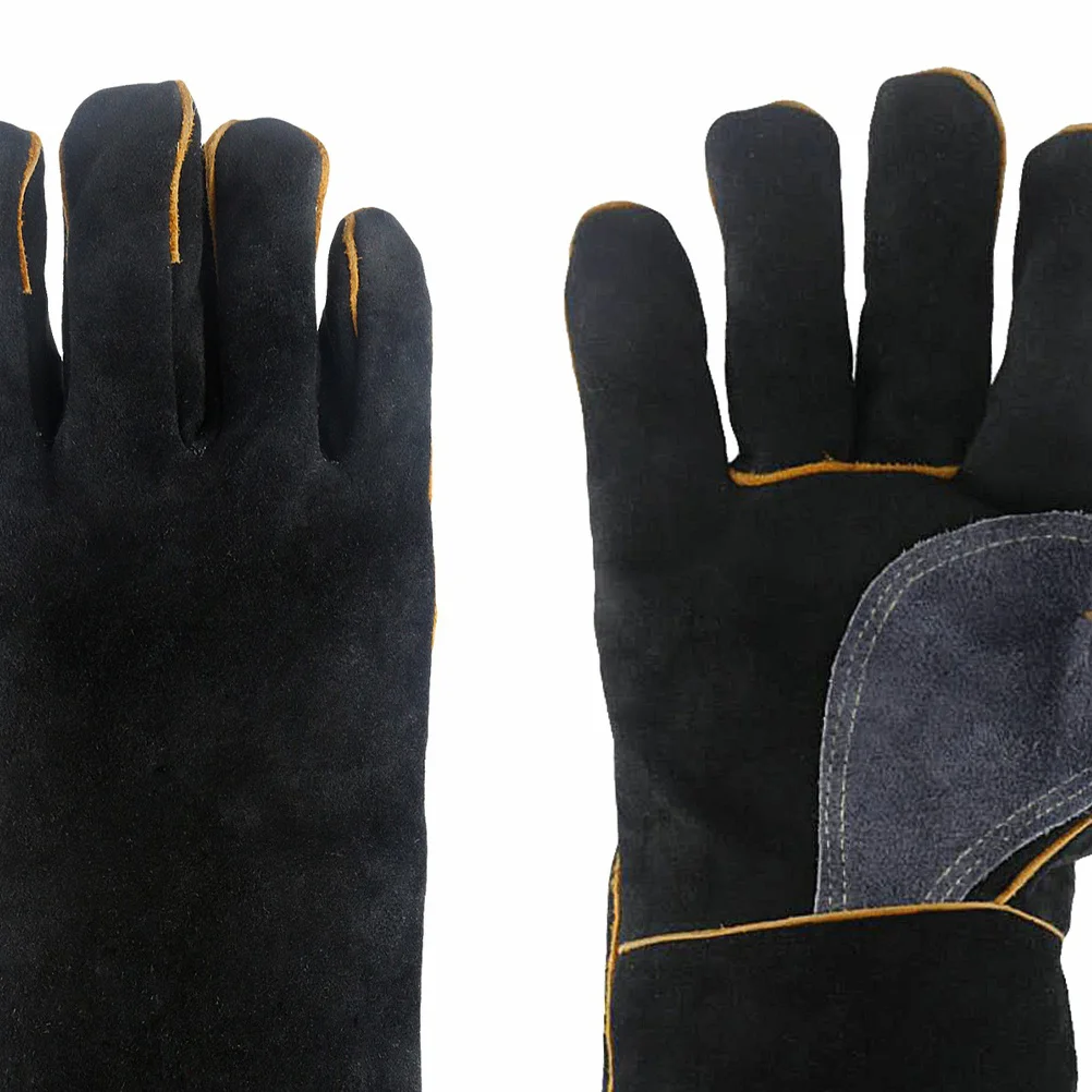 

1 Pair 14 Inch Heat Resistant Gloves Double Layer Cowhide For Baking Bbq Welding Firewood Handling Protective Work Mitts