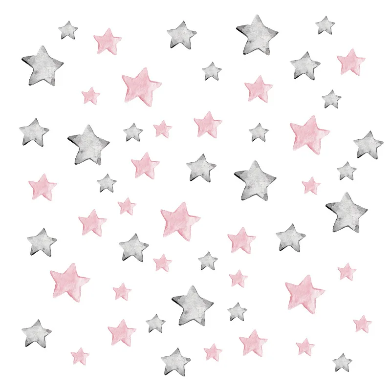 56 Hand Painted Pink Grey Stars DIY Wall Stickers Removable PVC Decals for Kids Room Girls Bedroom Nursery Decor Decoration Art