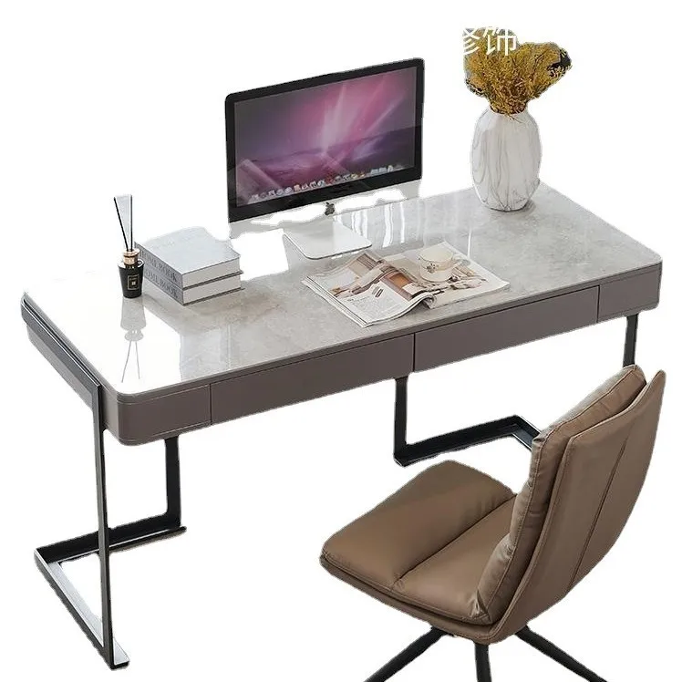 

Italian minimalist light luxury desk rock slab desk book chair household modern simple small apartment office writing computer