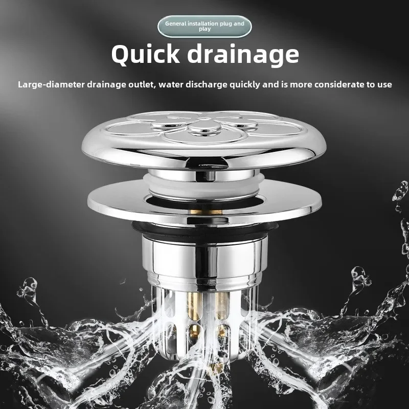 Universal Bathroom Wash Basin Drain Plug Pop Up Sink Drain Stopper Hair Catcher Sink Strainer Basin Press Filter Element