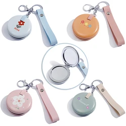 Mini Cute Keychain Round Makeup Mirror Portable Foldable PU Leather Makeup Mirror Keychain Double-Sided Compact Cosmetic Mirror